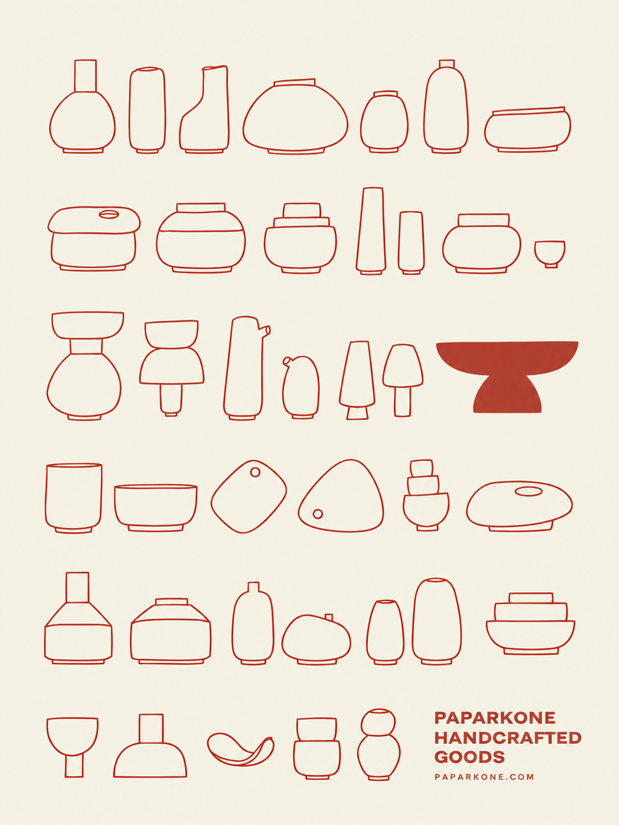 Paparkone poster of hand-drawn red ceramic vessel outlines