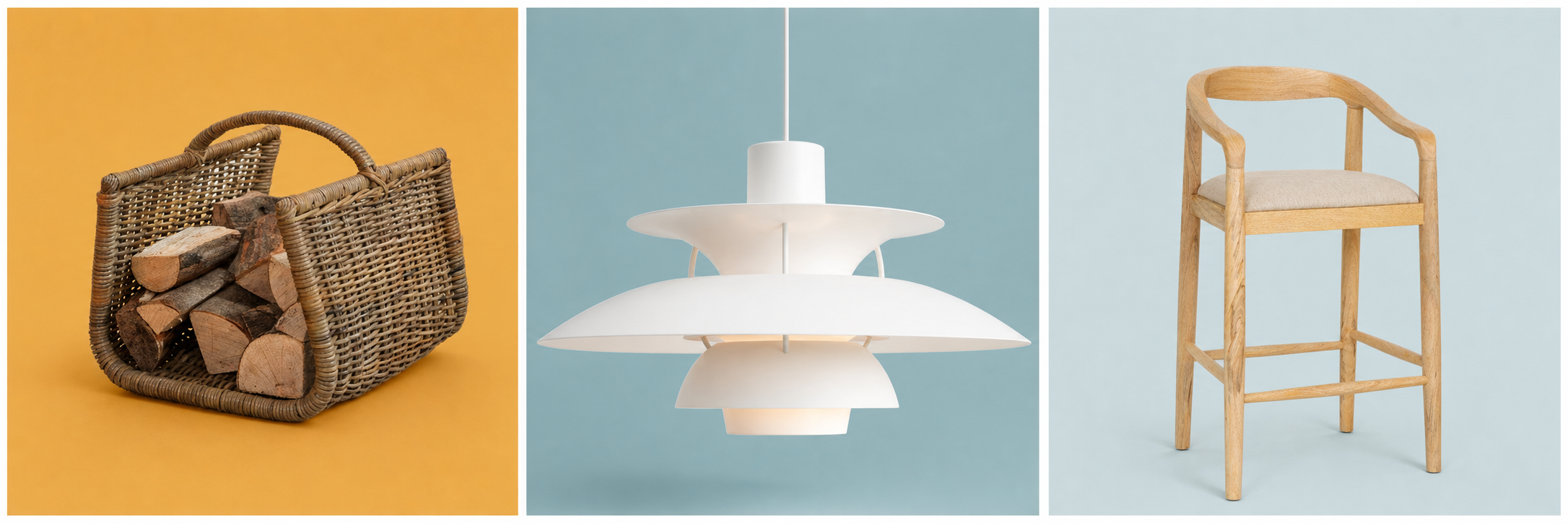 Basket Lamp And Chair In Three Grid Layout