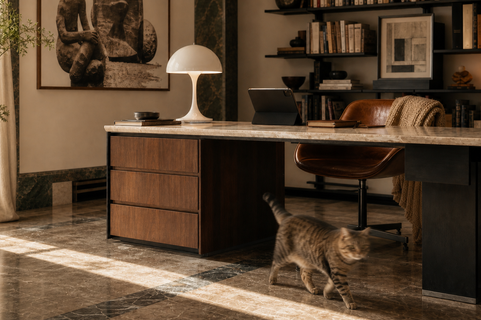 Blurred Cat Walking in Cozy Living Room