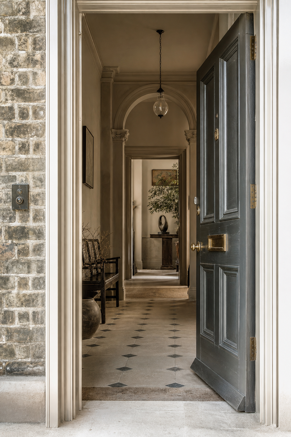 Geordian London Townhouse Front Door with Intriguing Hallway