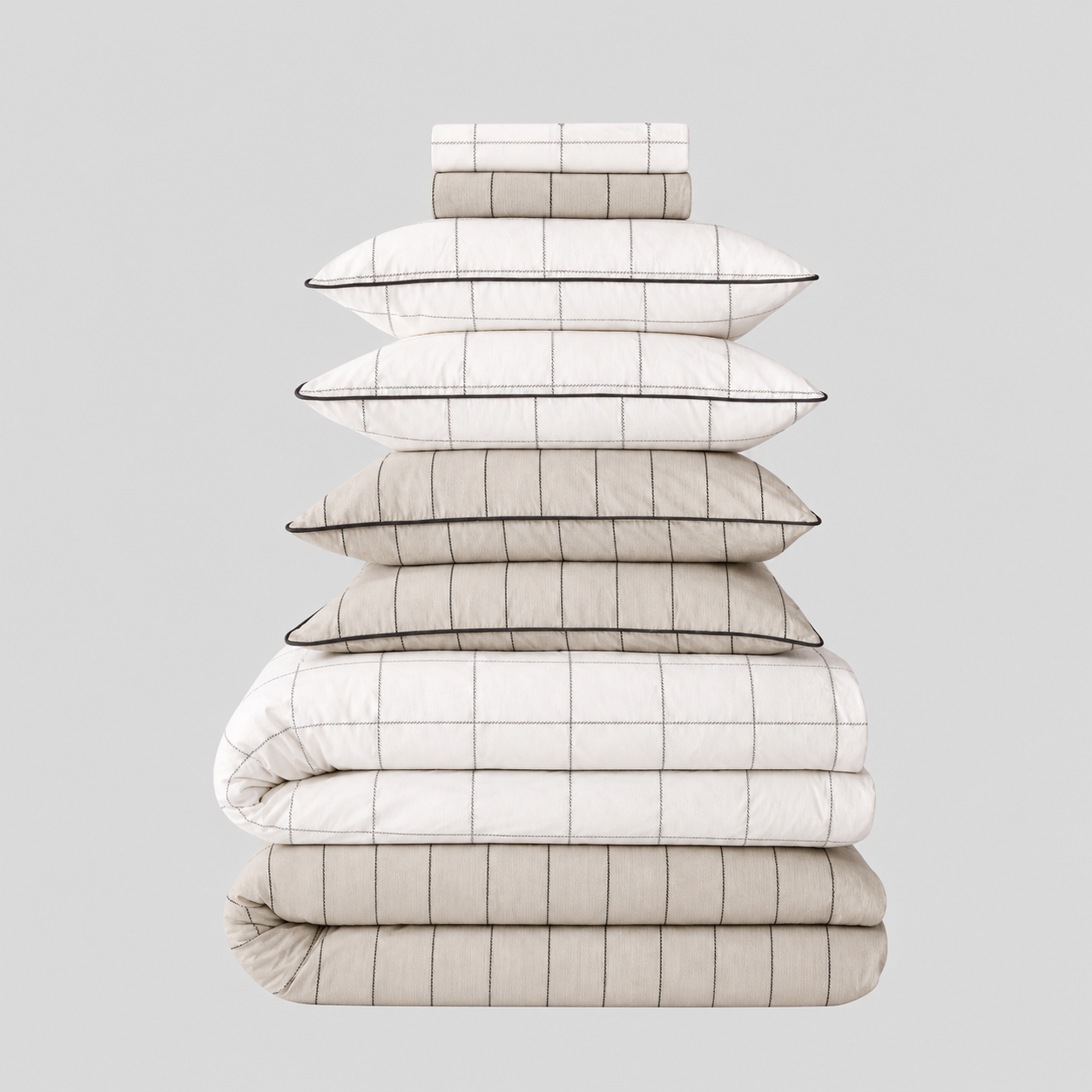 Next natural checked and striped cotton duvet cover set