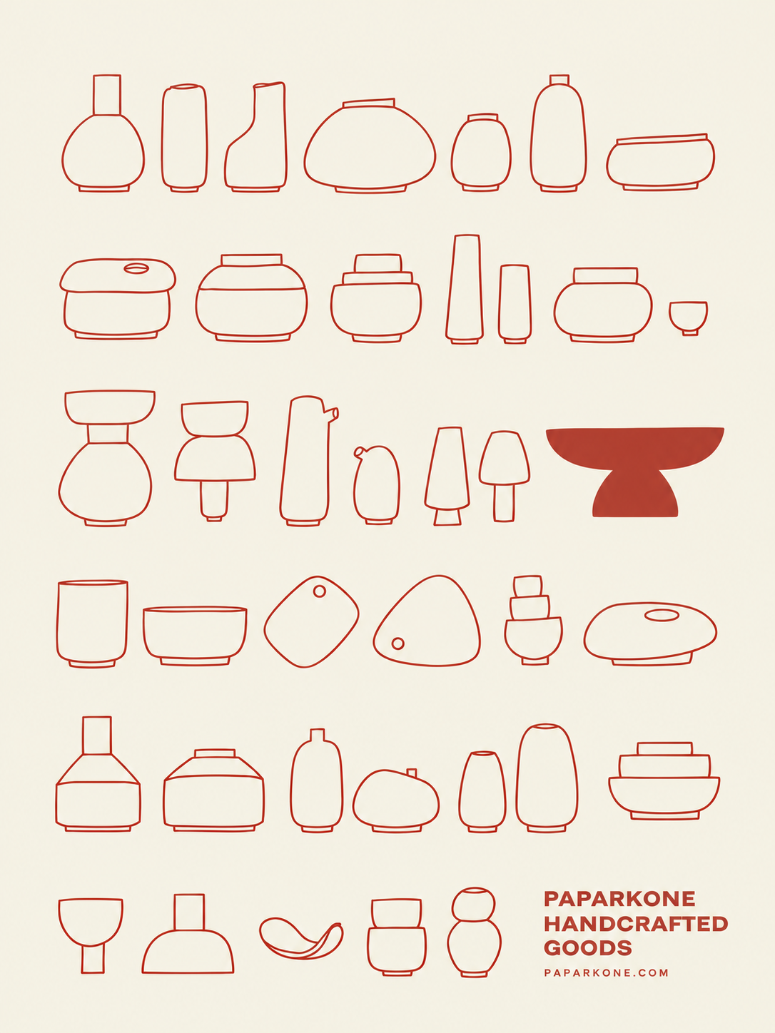 Paparkone poster of hand-drawn red ceramic vessel outlines